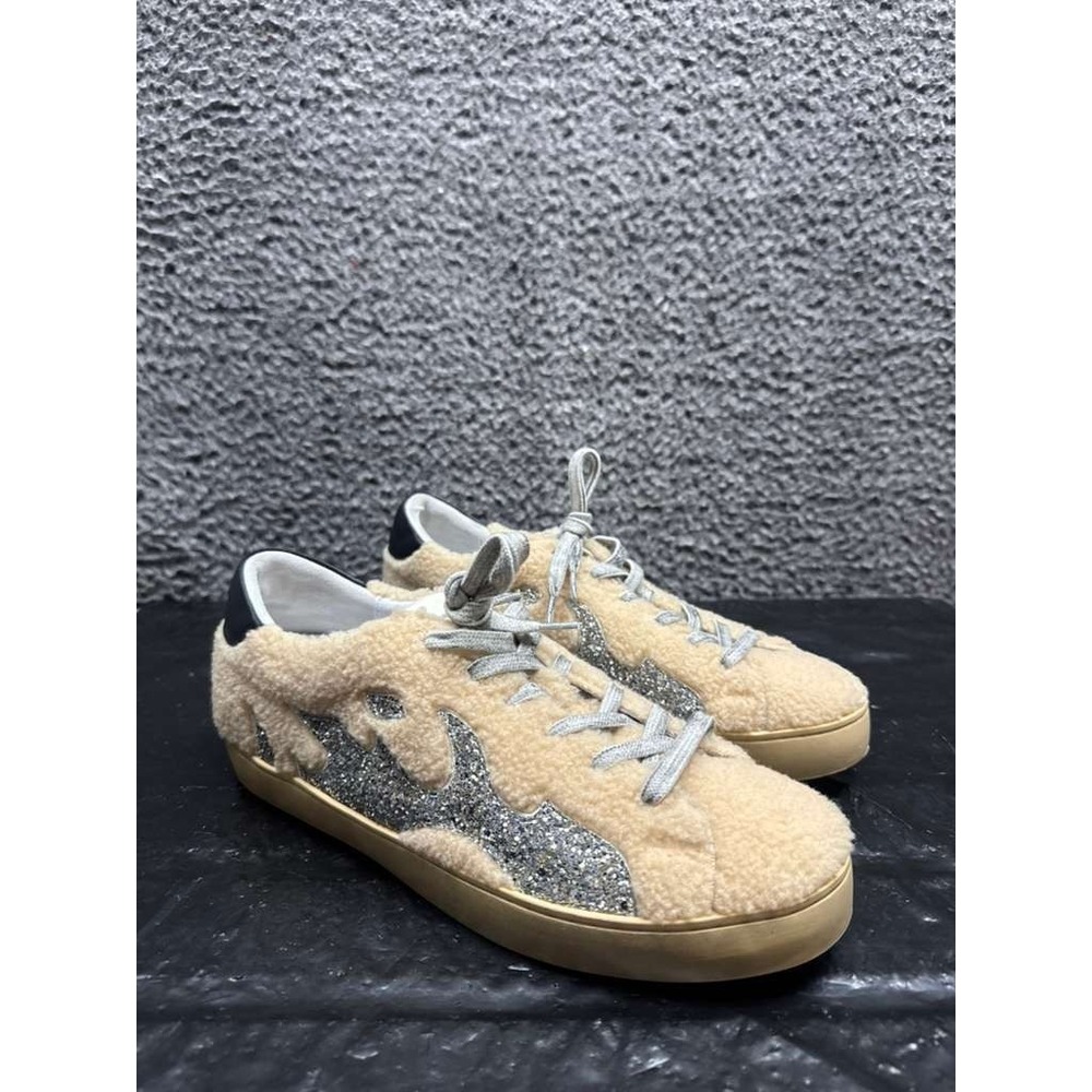 Anthropologie Bibi Lou Gamin Lace Up Shearling Sneakers Cream‎ Womens Size 41 US
